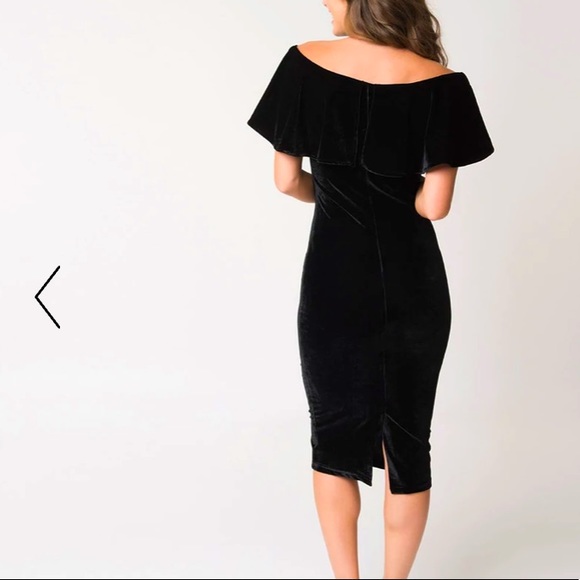 NWT Unique Vintage Black Velvet Draped Off Shoulder Sophia Wiggle Dress 🖤 - Picture 3 of 7